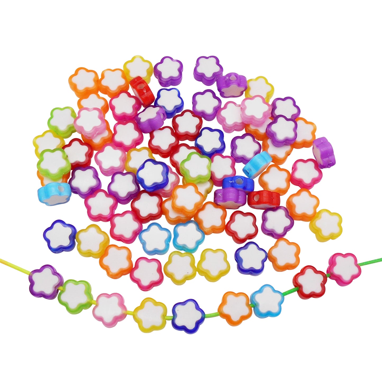 50Pcs 10mm Flower Shaped Beads Plum Blossom Pattern Spacer Beads Plastic Accessories for Necklace Bracelet Earrings Making, Phone Chain Crafts Decor