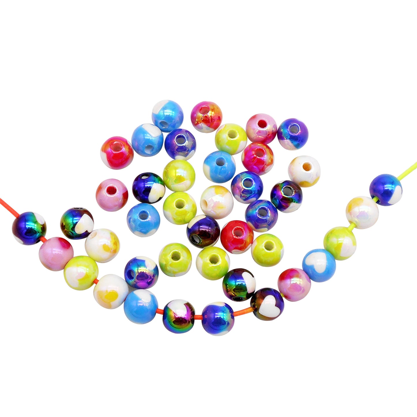 50Pcs 8mm Dazzling Plastic Ball Beads Heart Pattern Spacer Beads for Jewelry Making Accessories, Necklace Bracelet Earrings Supplies, Phone Chain Crafts Decor