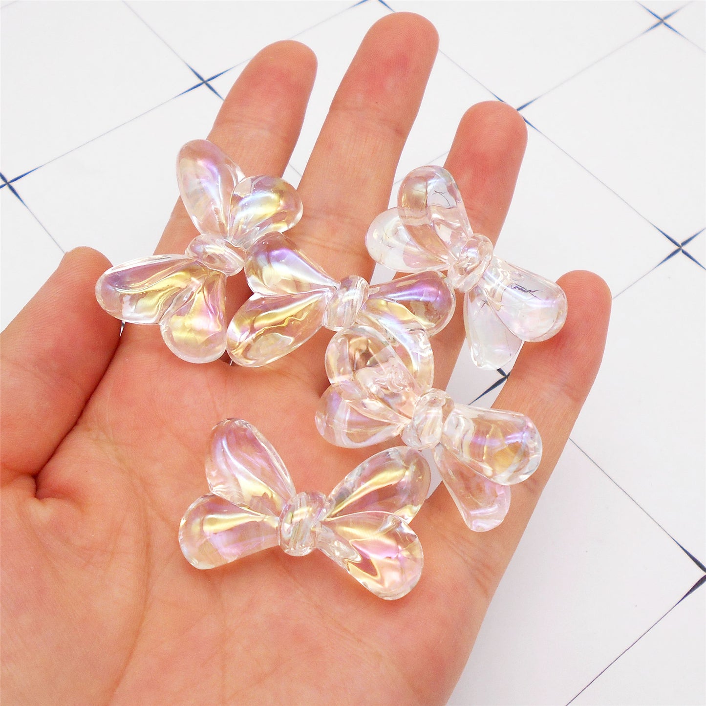 10Pcs 35.5x23mm Bowknot Shaped Beads Transparent Plastic Spacer Beads for DIY Jewelry Making Phone Chain Crafts Decor