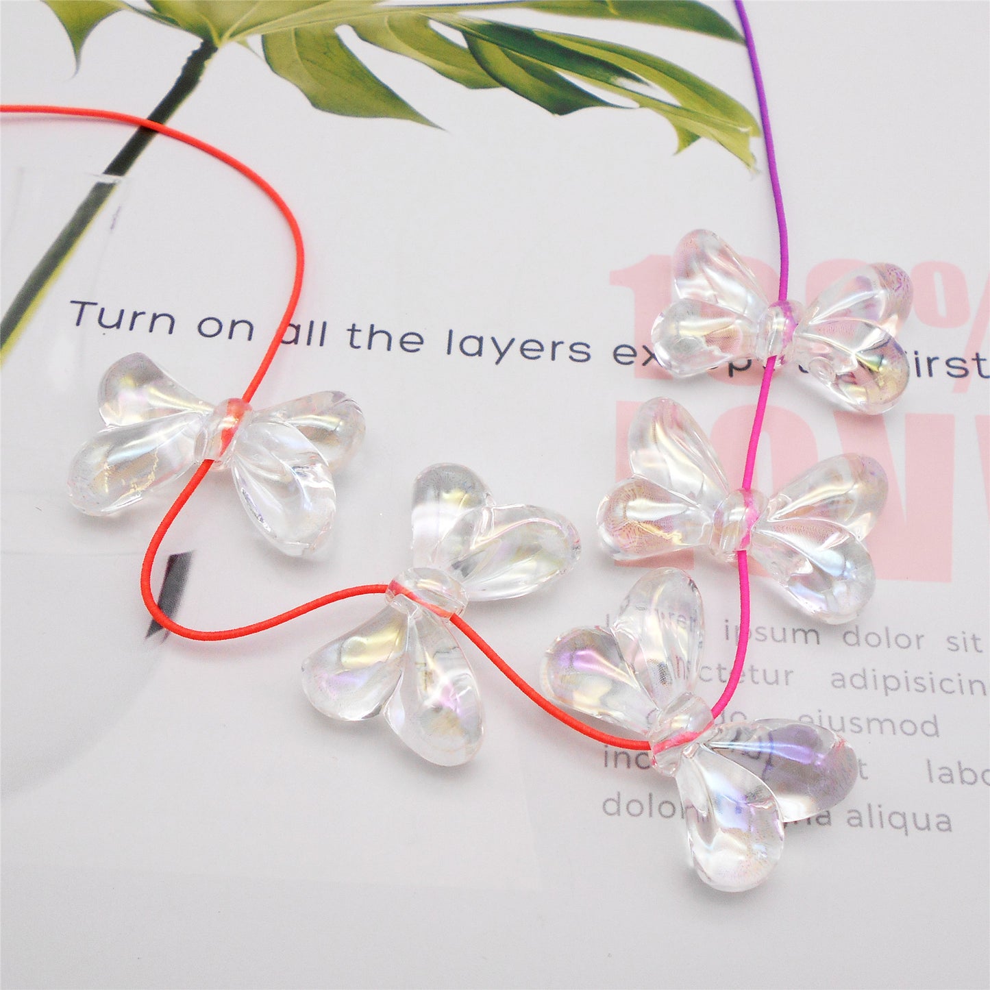 10Pcs 35.5x23mm Bowknot Shaped Beads Transparent Plastic Spacer Beads for DIY Jewelry Making Phone Chain Crafts Decor