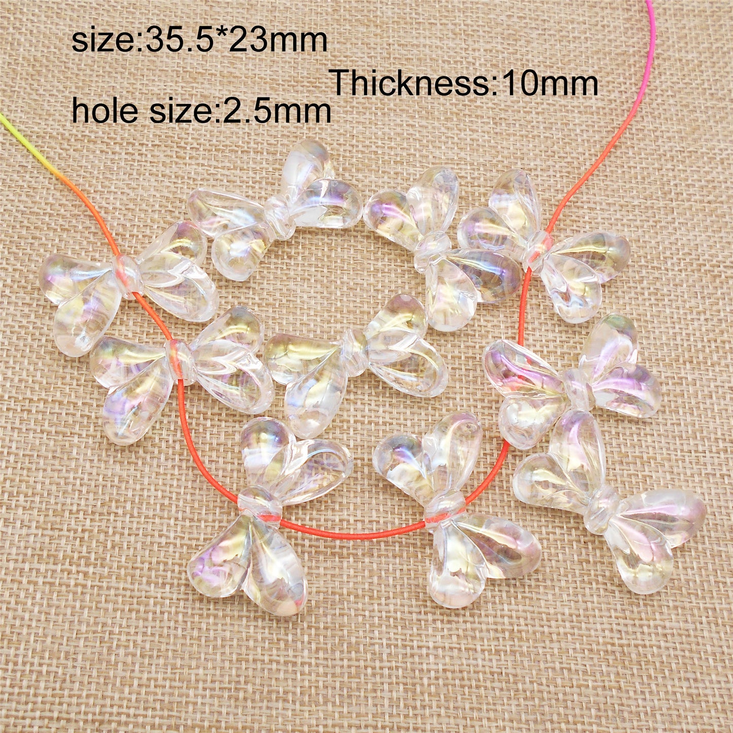 10Pcs 35.5x23mm Bowknot Shaped Beads Transparent Plastic Spacer Beads for DIY Jewelry Making Phone Chain Crafts Decor