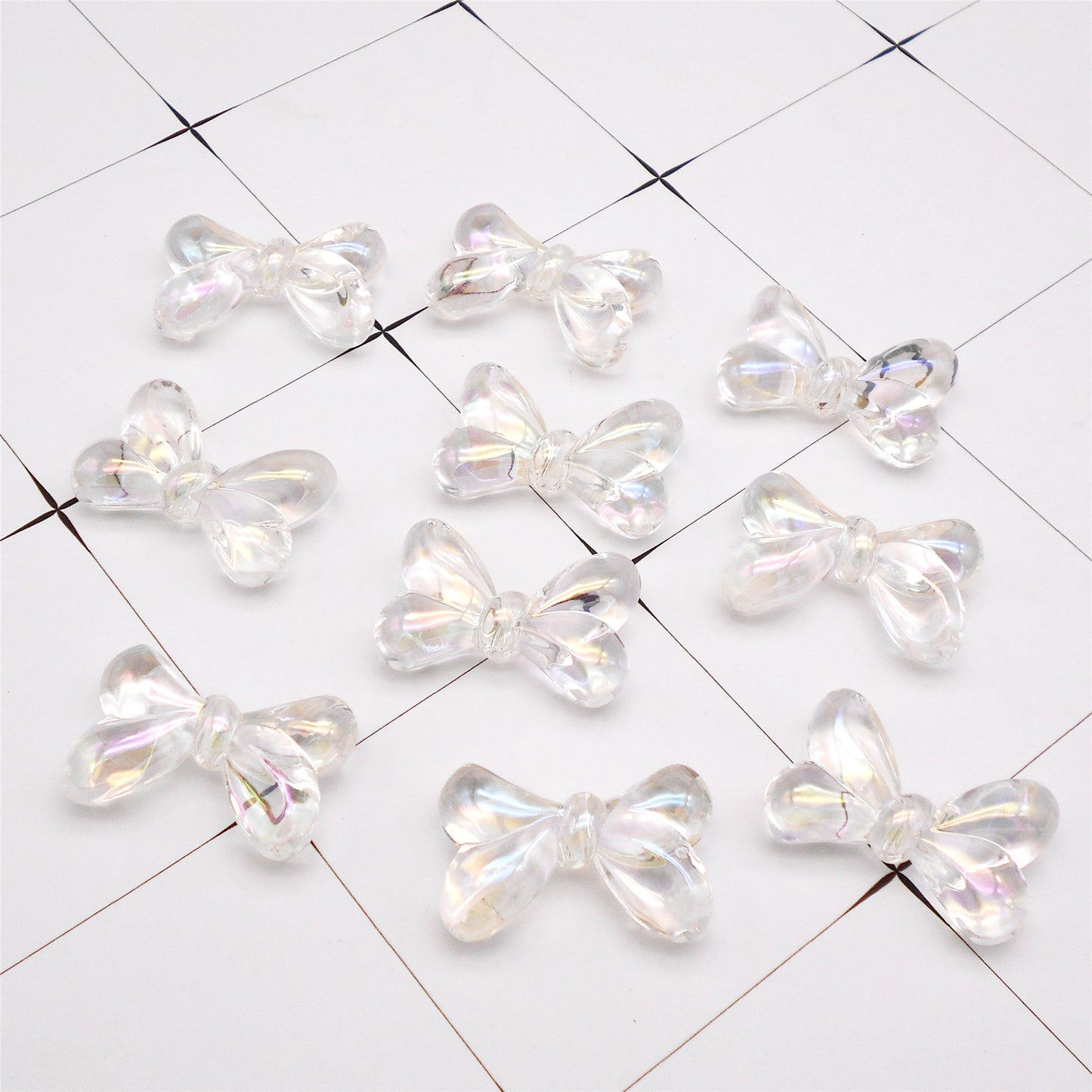 10Pcs 35.5x23mm Bowknot Shaped Beads Transparent Plastic Spacer Beads for DIY Jewelry Making Phone Chain Crafts Decor