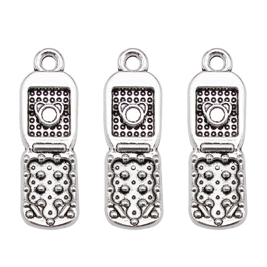21Pcs 27x9mm Vintage Silver Flip Phone Charms Metal Material for Pendants Jewelry Making DIY Phone Chain Crafts Decor