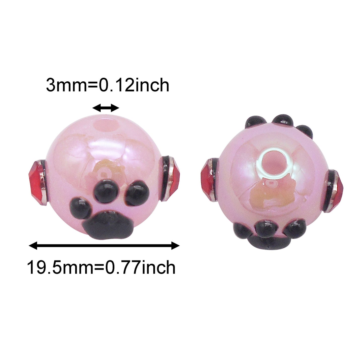 10Pcs Hand-Painted Round Beads Kit - Black Paw Print Designed with Red Rhinestones - Acrylic Spacer Beads & Crystal Accents for Jewelry Making Car Charm Accessories