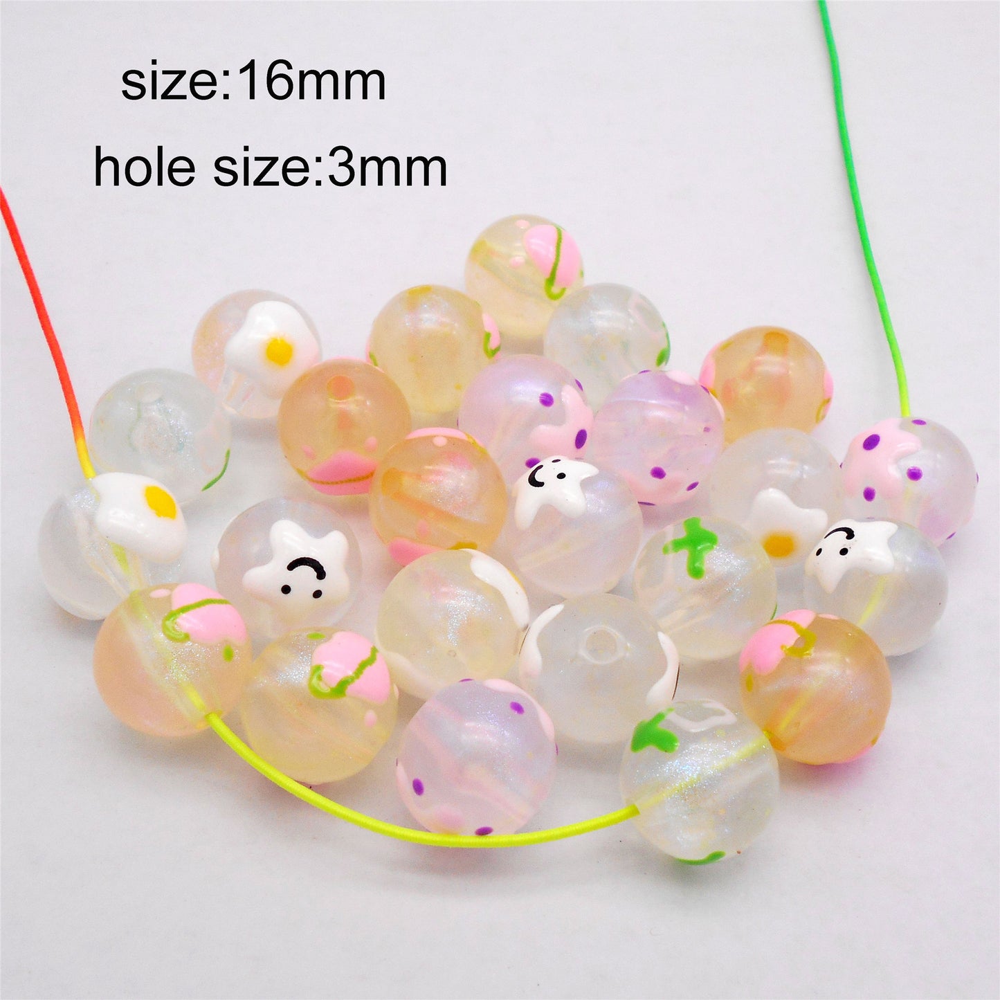 10Pcs 16mm Glow in Dark Beads Hand-Painted Plastic Spacer Beads for Bracelet Necklace Making DIY Phone Chain Crafts Decor