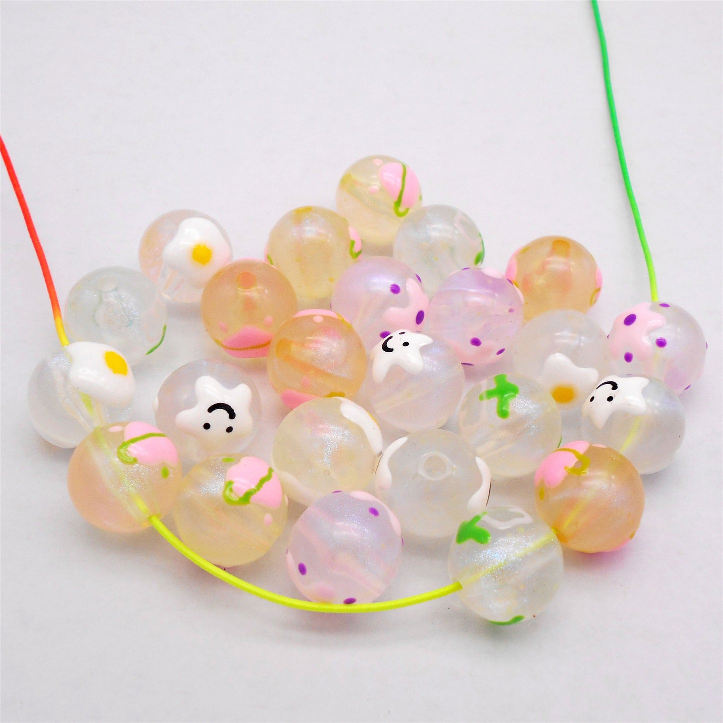 10Pcs 16mm Glow in Dark Beads Hand-Painted Plastic Spacer Beads for Bracelet Necklace Making DIY Phone Chain Crafts Decor