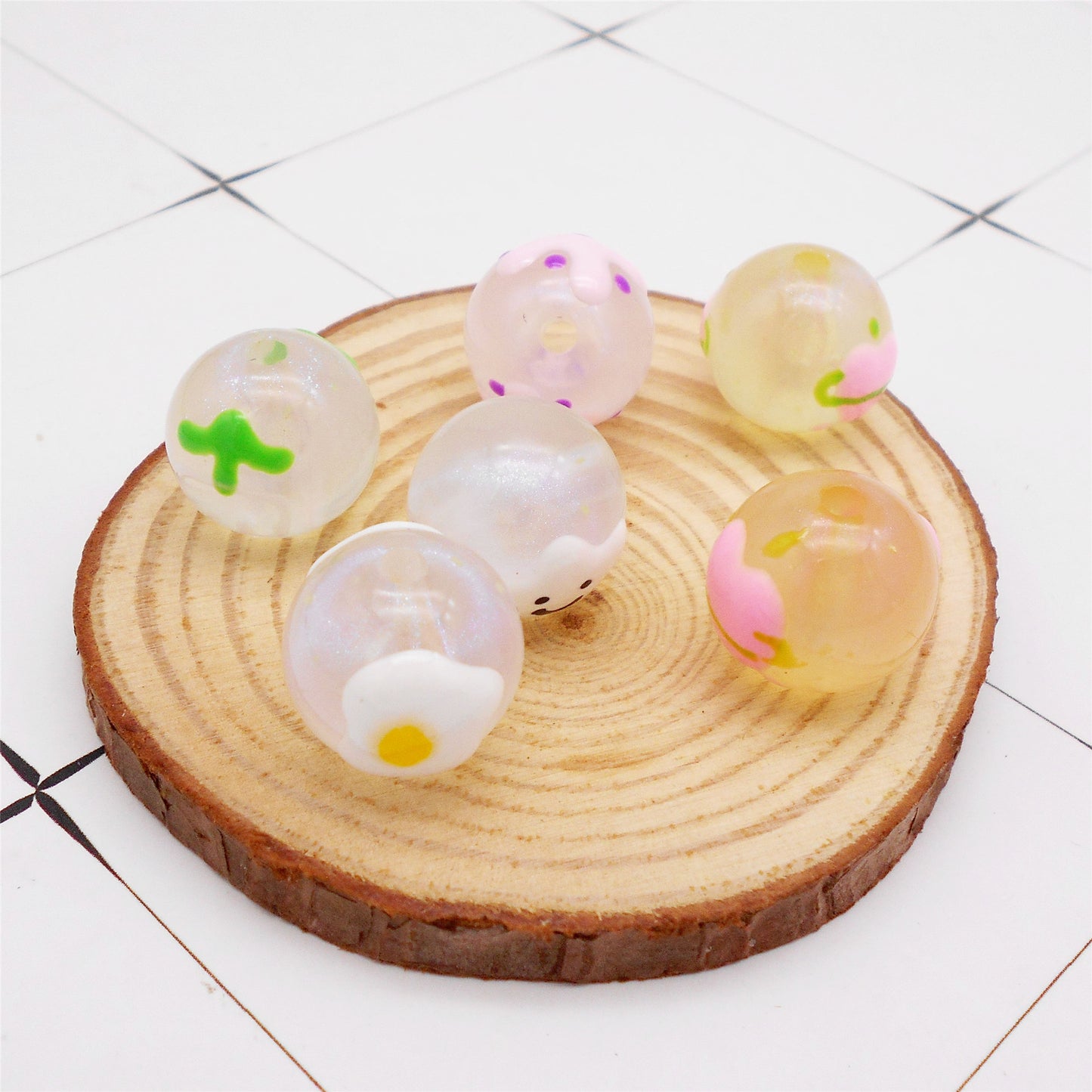 10Pcs 16mm Glow in Dark Beads Hand-Painted Plastic Spacer Beads for Bracelet Necklace Making DIY Phone Chain Crafts Decor