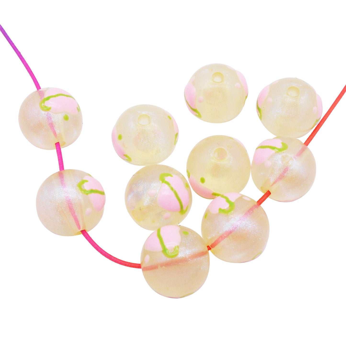 10Pcs 16mm Glow in Dark Beads Hand-Painted Plastic Spacer Beads for Bracelet Necklace Making DIY Phone Chain Crafts Decor
