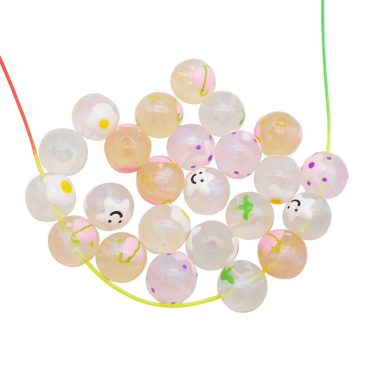 10Pcs 16mm Glow in Dark Beads Hand-Painted Plastic Spacer Beads for Bracelet Necklace Making DIY Phone Chain Crafts Decor