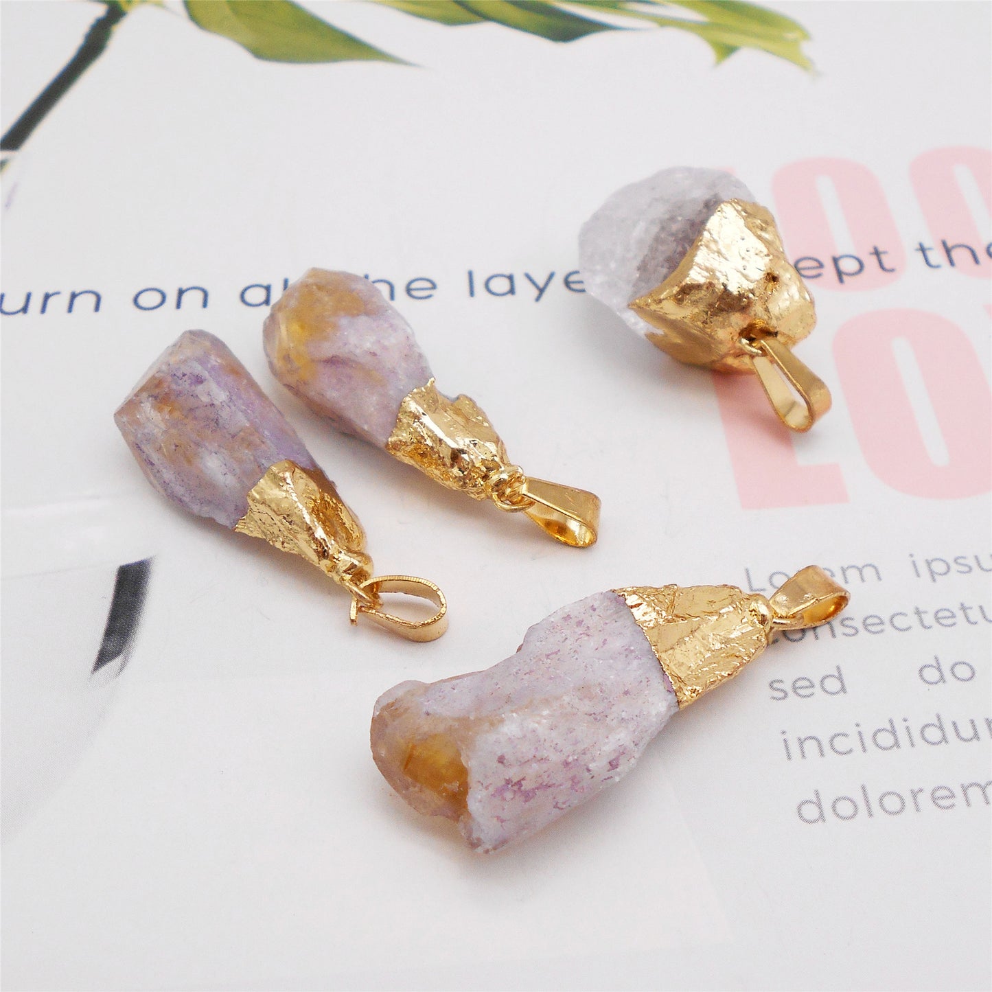 2Pcs Yellow Crystal Citrine Pendants Irregular Natural Crystal Charms Raw Stone Dangle for Necklace Bracelet Making Art Crafts Decor