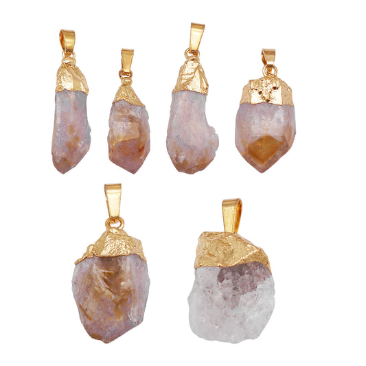 2Pcs Yellow Crystal Citrine Pendants Irregular Natural Crystal Charms Raw Stone Dangle for Necklace Bracelet Making Art Crafts Decor