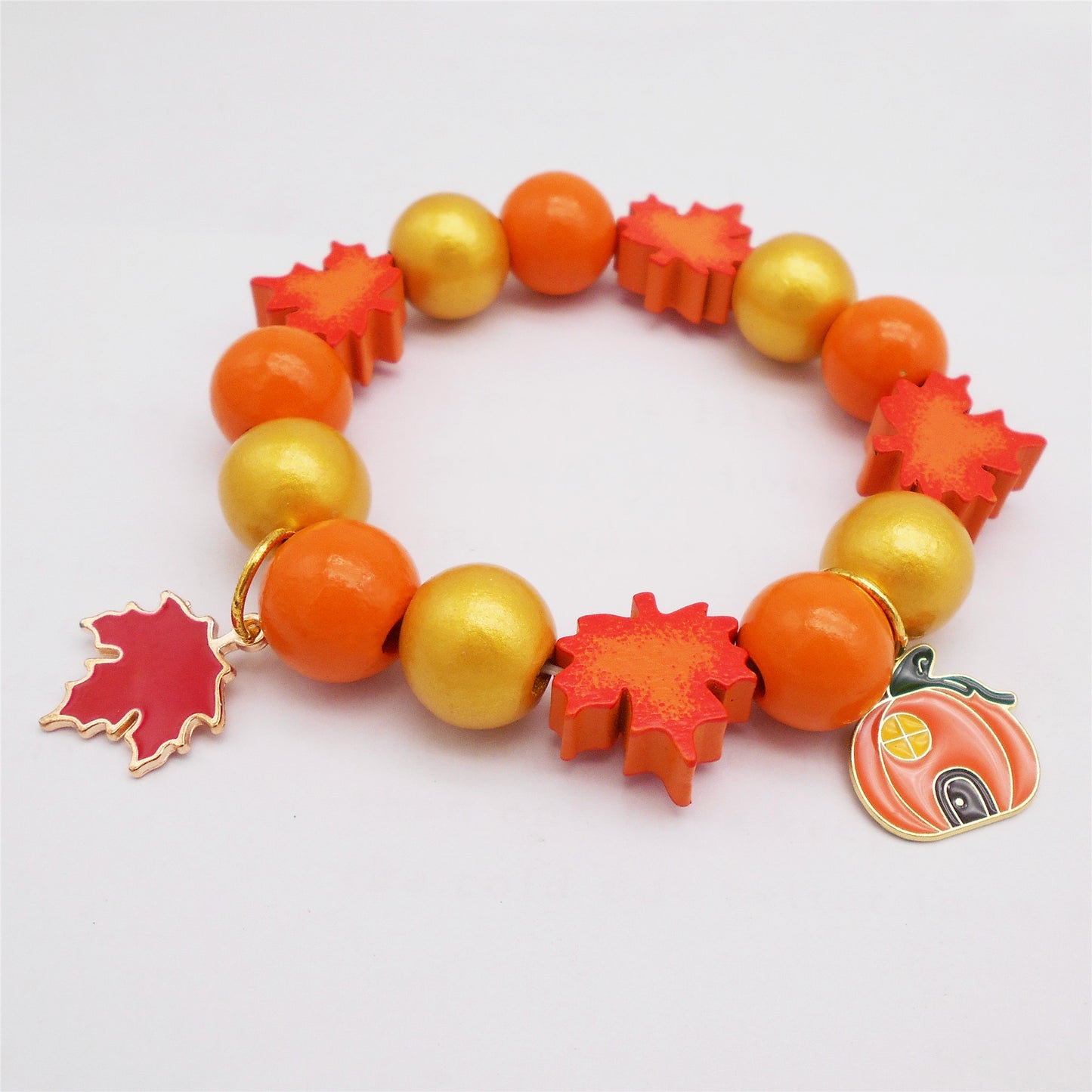 1 Piece Alloy Maple Leaf Dangle Bracelet Wood Beads Bracelet Autumn Series Jewelry for Festival Gifts & Daily Wear
