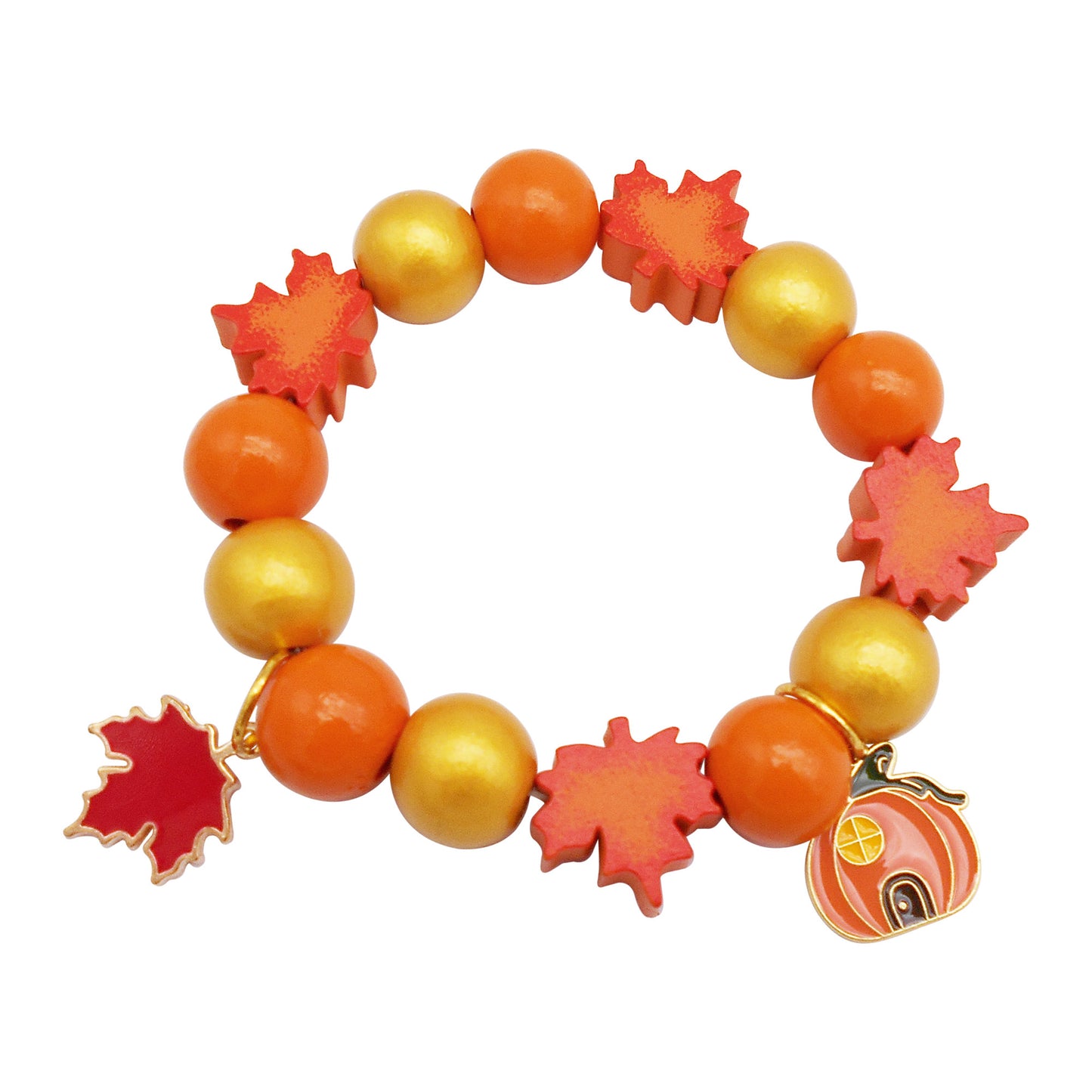 1 Piece Alloy Maple Leaf Dangle Bracelet Wood Beads Bracelet Autumn Series Jewelry for Festival Gifts & Daily Wear