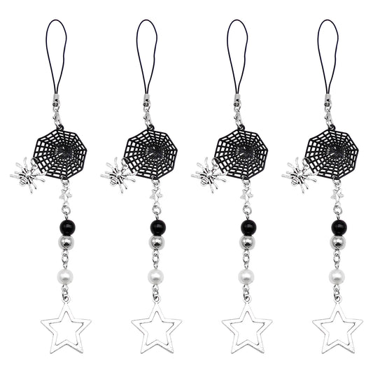 1 Piece Alloy Spider Web Charm Phone Chain Pentagram Faux Pearl Dangle Pendants for Earrings Jewelry Making Phone Case Decor