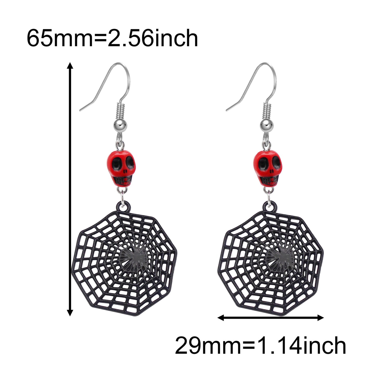 1 Pair Electroplated Black Spider Dangle Earrings Gothic Alloy Moon Skull Head Hook Earrings Hypoallergenic Women Ear Piercing Jewelry Festival Gifts