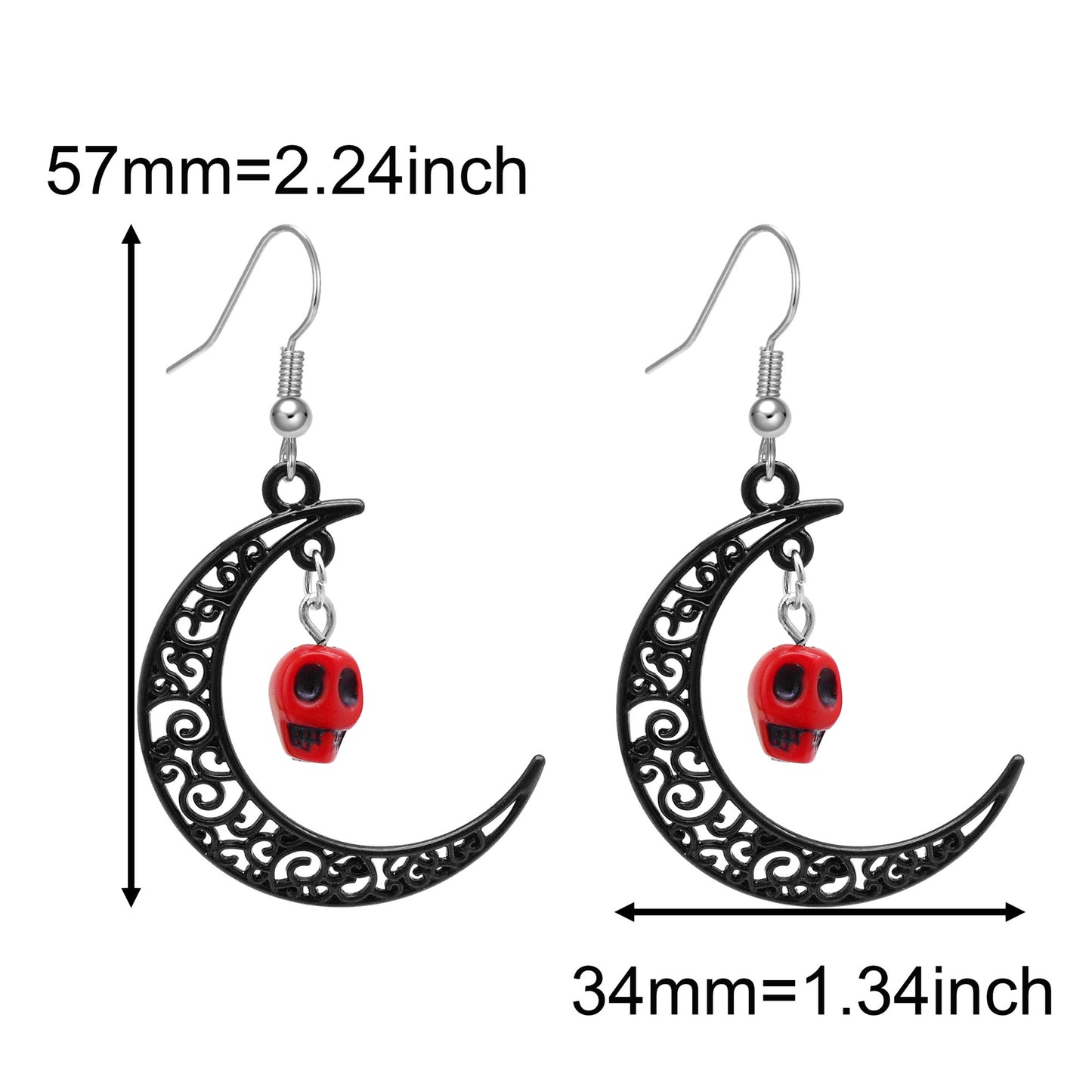 1 Pair Electroplated Black Spider Dangle Earrings Gothic Alloy Moon Skull Head Hook Earrings Hypoallergenic Women Ear Piercing Jewelry Festival Gifts