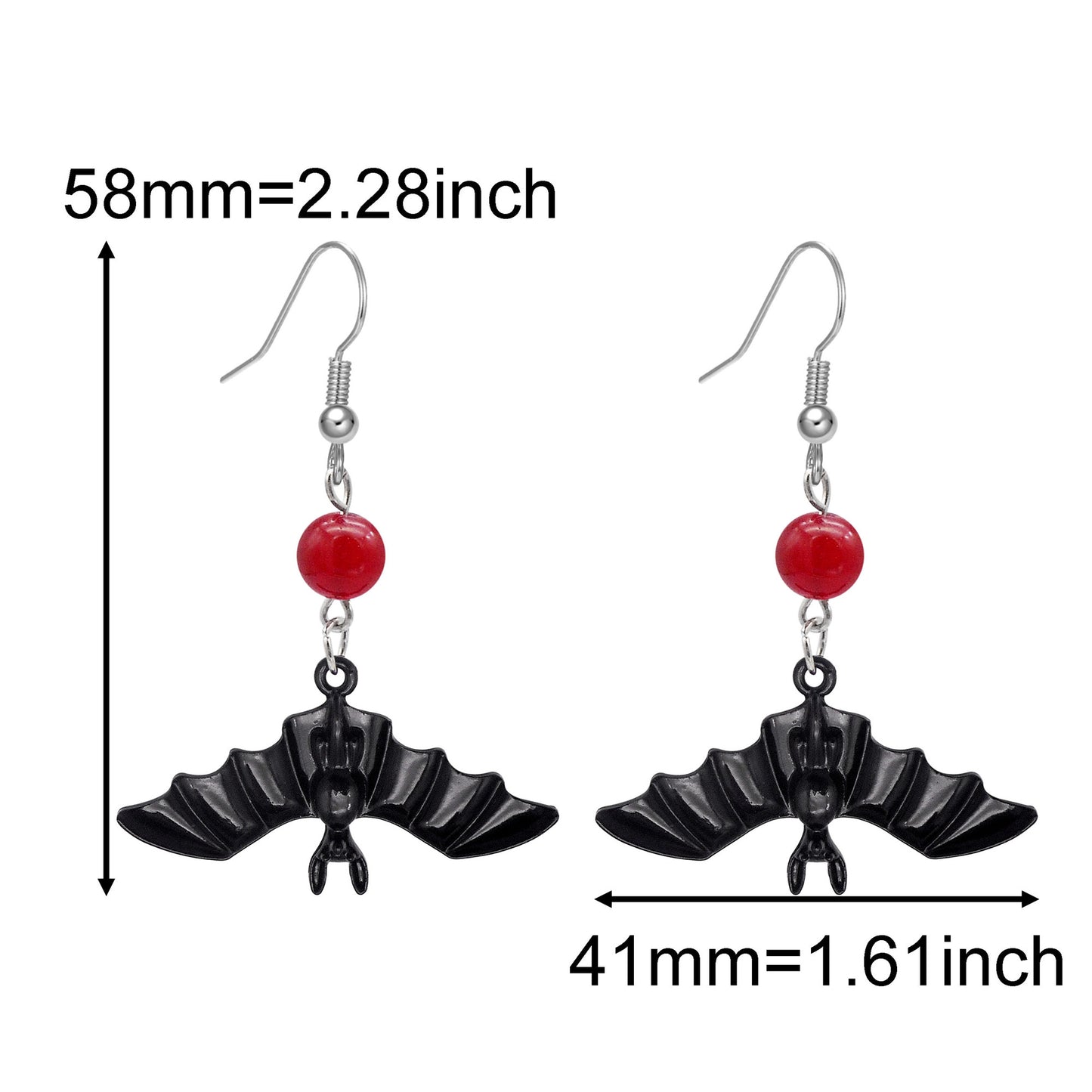 2 Pairs Bat Dangle Earrings Black & Red Gothic Jewelry, Hypoallergenic Metal Hook, Women’s Piercing Earrings for Daily Wear & Festival Gifts
