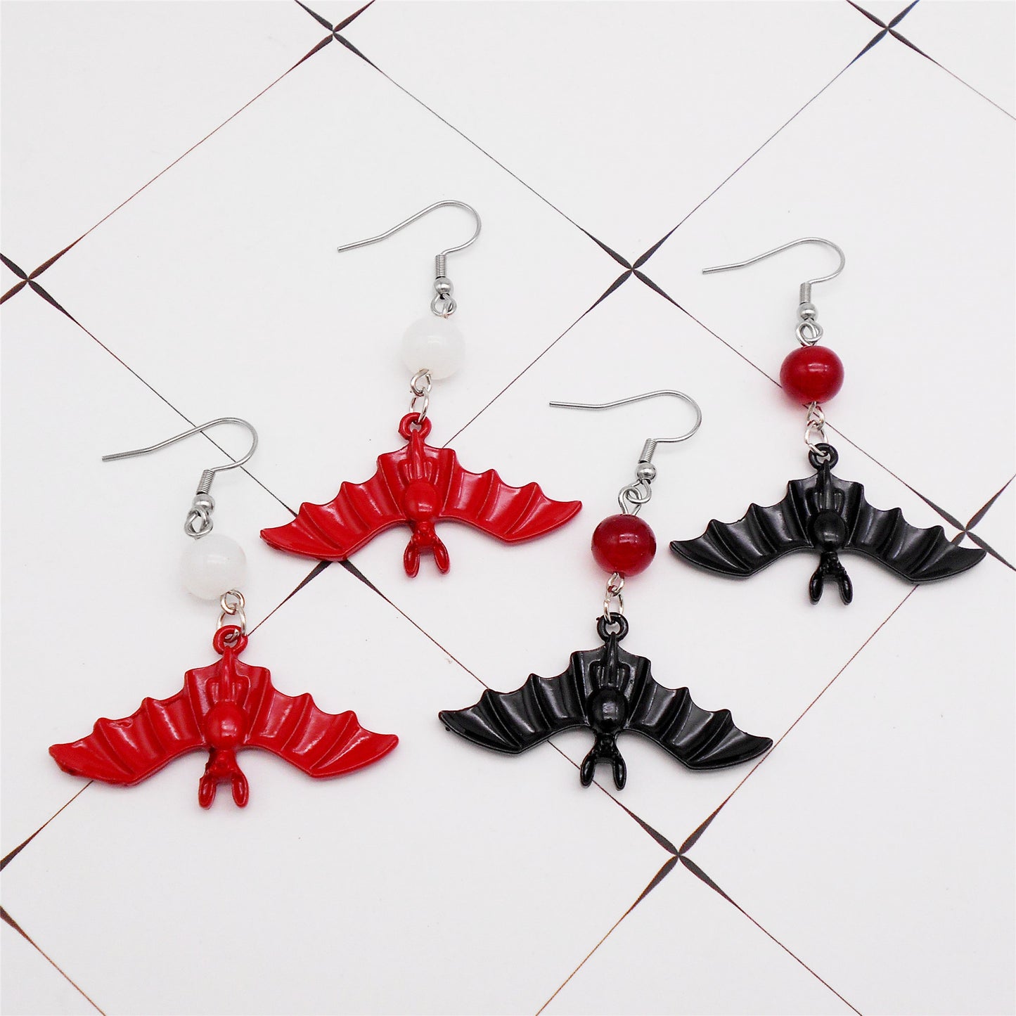 2 Pairs Bat Dangle Earrings Black & Red Gothic Jewelry, Hypoallergenic Metal Hook, Women’s Piercing Earrings for Daily Wear & Festival Gifts