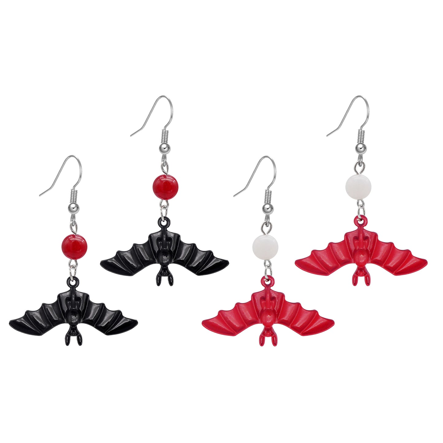 2 Pairs Bat Dangle Earrings Black & Red Gothic Jewelry, Hypoallergenic Metal Hook, Women’s Piercing Earrings for Daily Wear & Festival Gifts