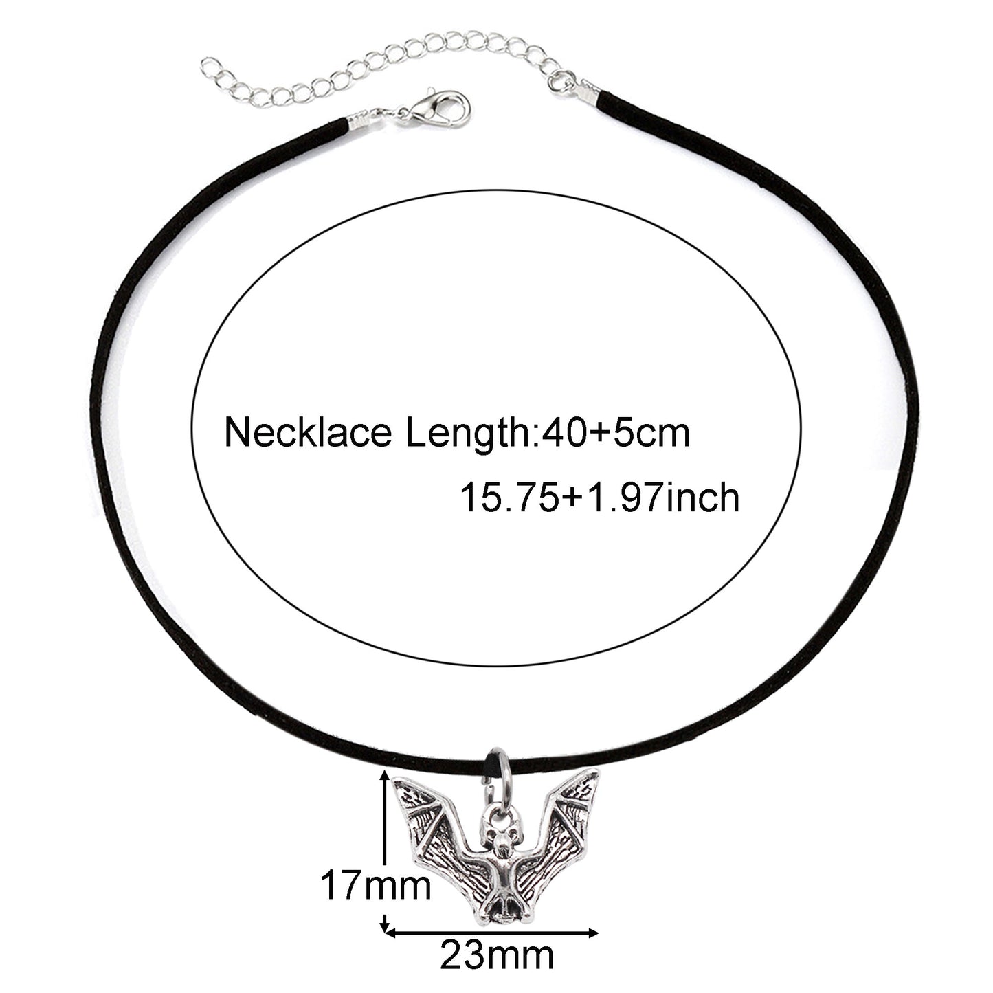 1 Piece Bat Moon Skull Hand Dangle Necklace Halloween Theme Metal Jewelry Korean Velvet Necklace Vintage Silver Festival Gifts