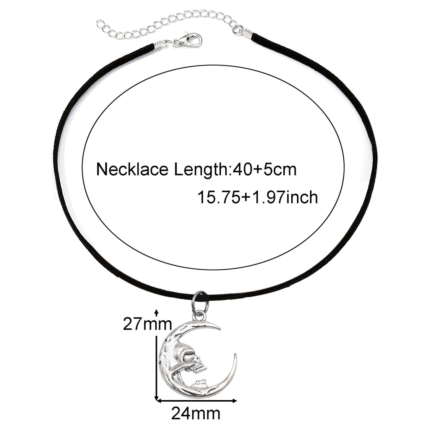 1 Piece Bat Moon Skull Hand Dangle Necklace Halloween Theme Metal Jewelry Korean Velvet Necklace Vintage Silver Festival Gifts