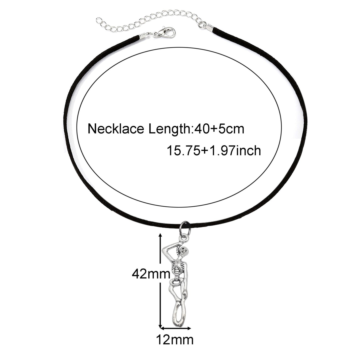 1 Piece Bat Moon Skull Hand Dangle Necklace Halloween Theme Metal Jewelry Korean Velvet Necklace Vintage Silver Festival Gifts