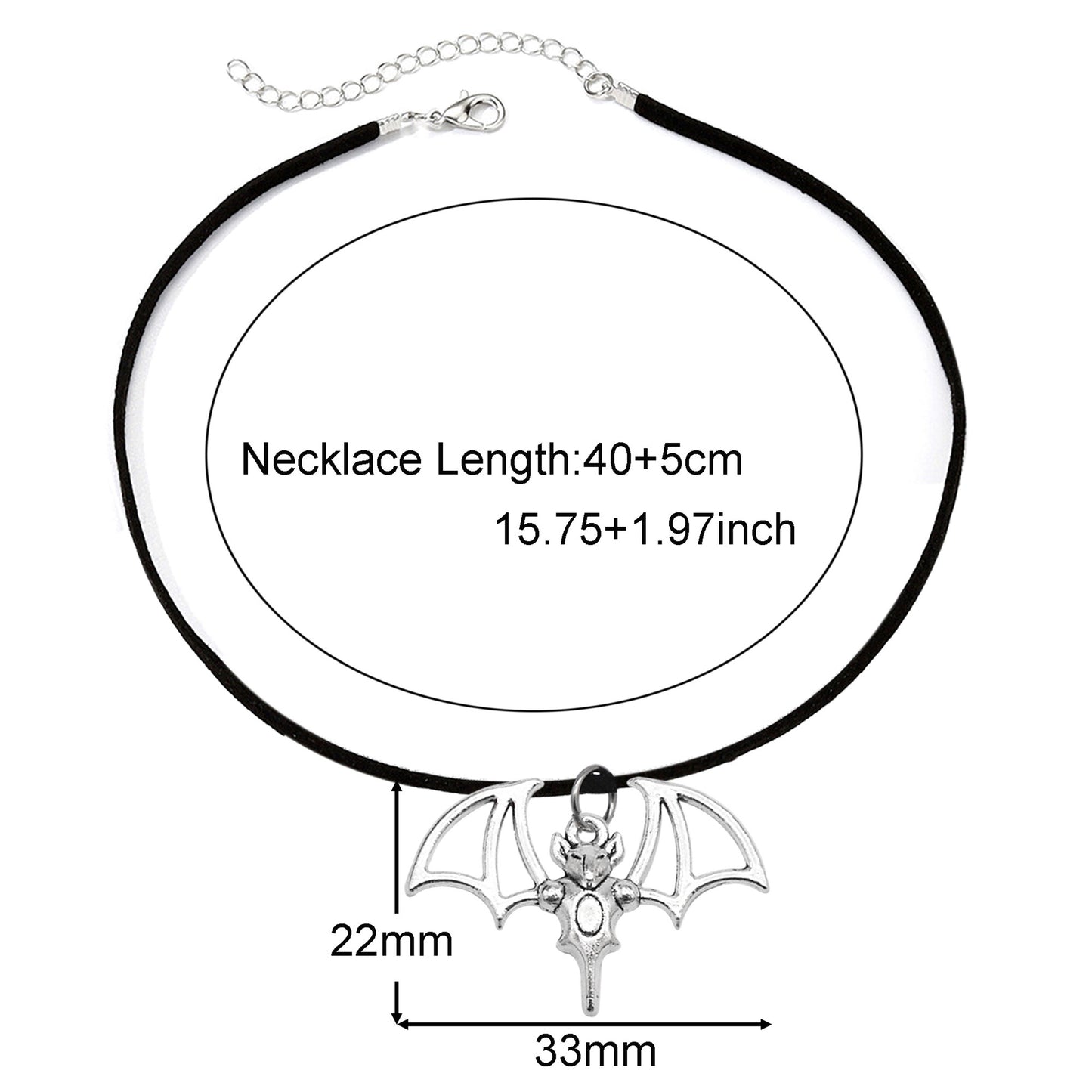 1 Piece Bat Moon Skull Hand Dangle Necklace Halloween Theme Metal Jewelry Korean Velvet Necklace Vintage Silver Festival Gifts