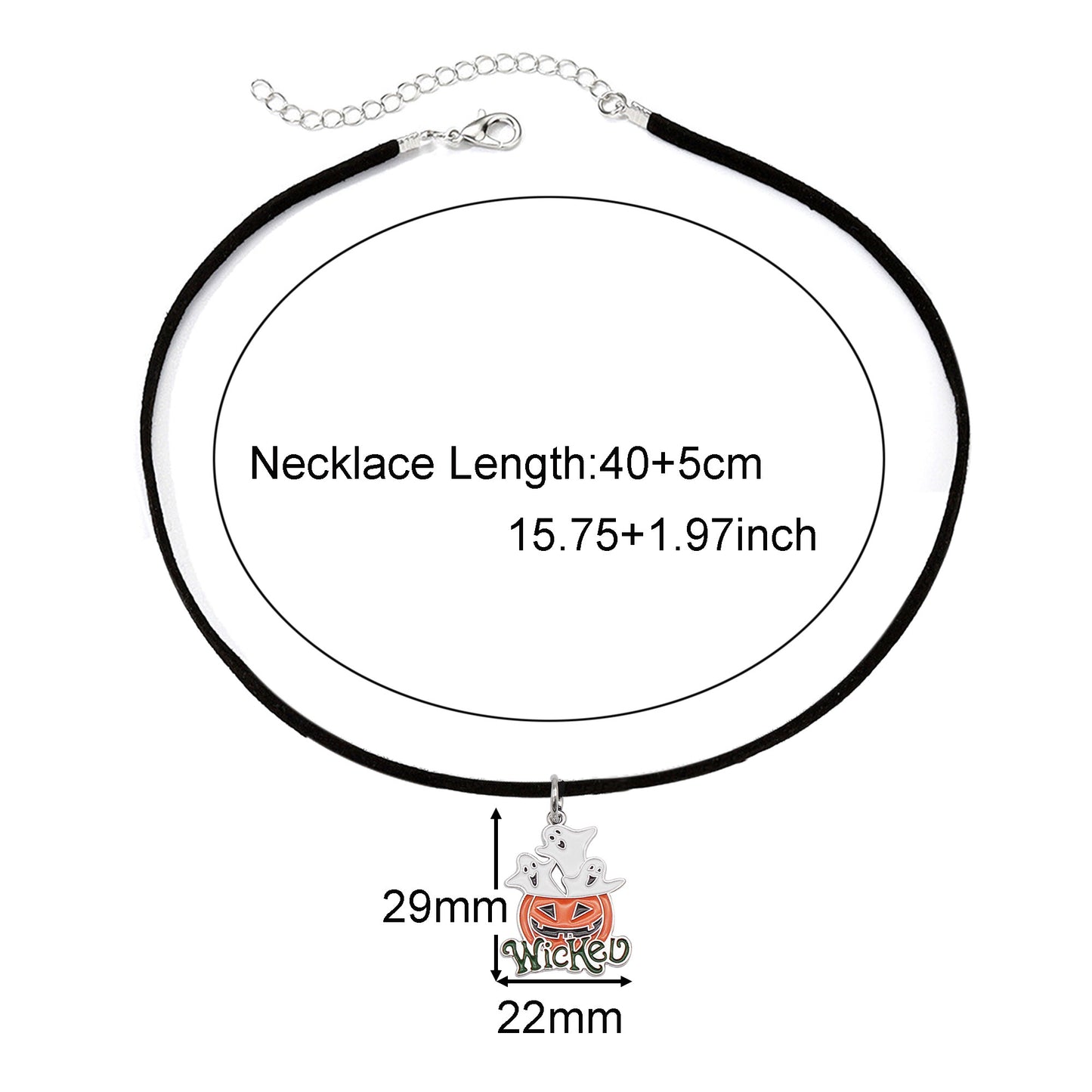 1 Piece Halloween Pumpkin Ghost Necklace - Korean Velvet Enamel Dangle Clavicle Jewelry for Women, Cute Metal Charm Necklace, Daily Wear & Festival Gift