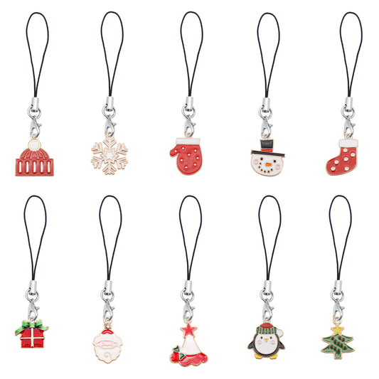 10Pcs Christmas Snowflake Glove Charms Metal Enamel Dangle Phone Chains for DIY Pendants Jewelry Making, Phone Case Decor, Craft Supplies