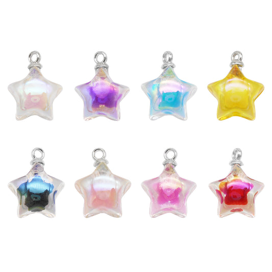 12Pcs 22x17mm Iridescent Pentagram Star Charms Resin Acrylic Dangle for DIY Pendants Jewelry Making Accessories Crafts Phone Chain Decor