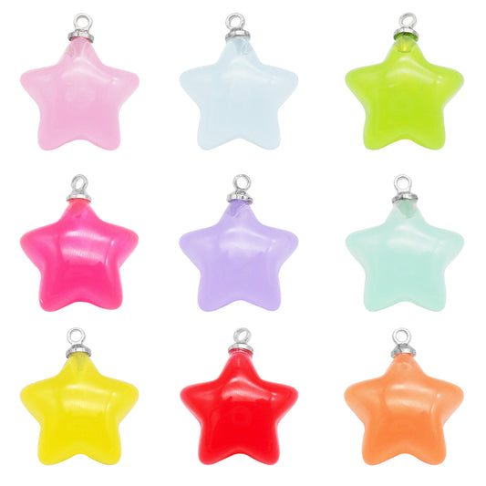 12Pcs 20x17mm Colorful Pentagram Charms Resin 3D Star Designed for DIY Pendant Jewelry Making Phone Chain Crafts Decor