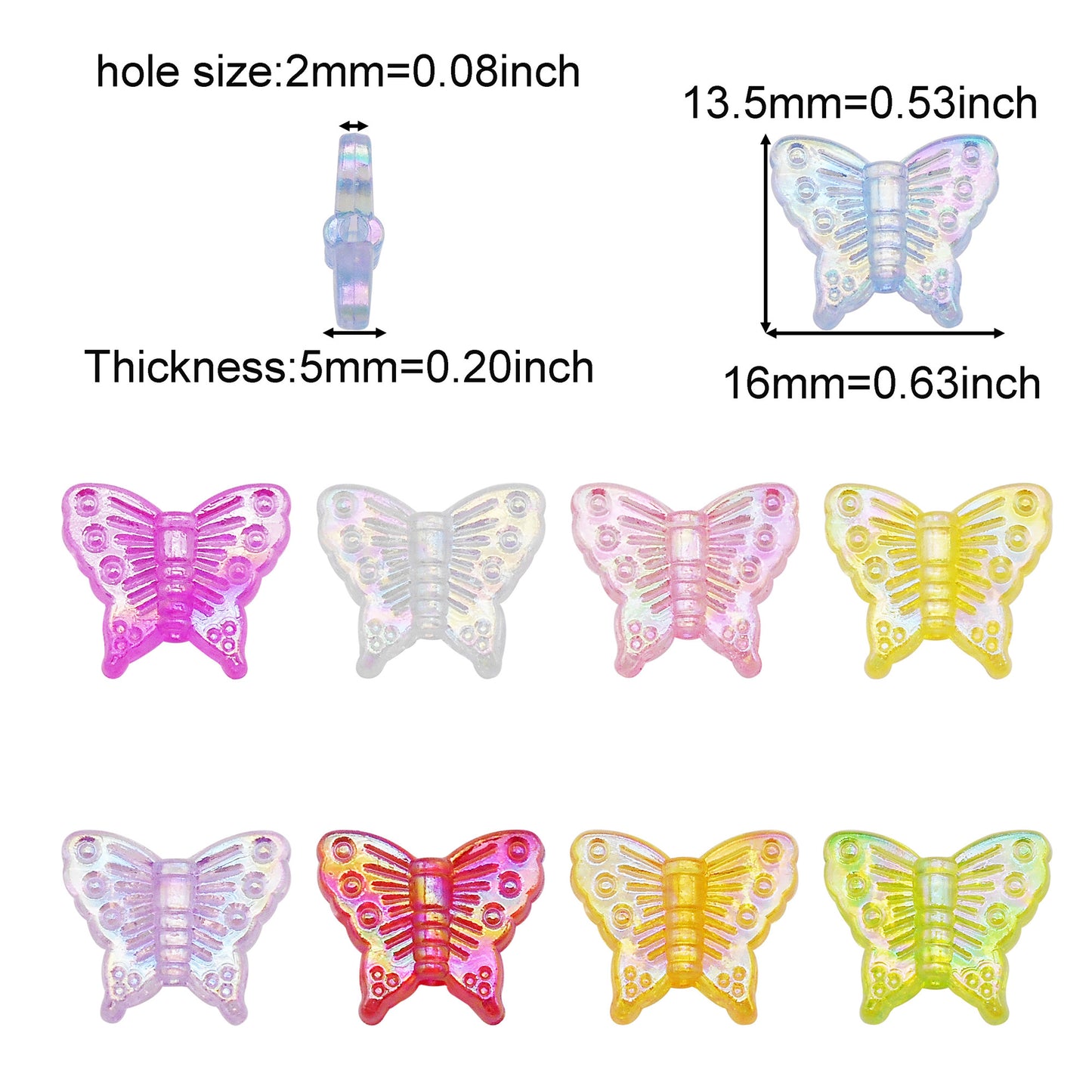 100Pcs 13.5x16mm Sparkling Butterfly Shaped Beads Plastic Spacer Beads for Necklace Bracelet Making Jewelry Crafts Supplies Phone Chain Decor