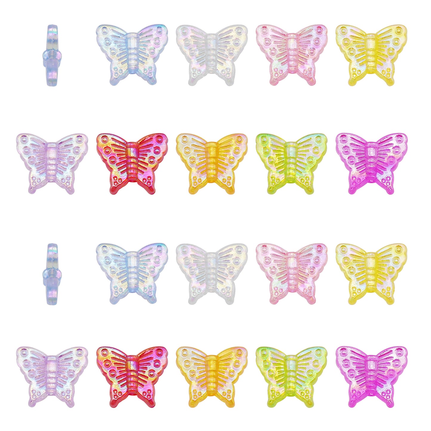 100Pcs 13.5x16mm Sparkling Butterfly Shaped Beads Plastic Spacer Beads for Necklace Bracelet Making Jewelry Crafts Supplies Phone Chain Decor