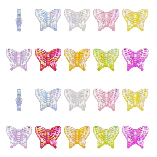100Pcs 13.5x16mm Sparkling Butterfly Shaped Beads Plastic Spacer Beads for Necklace Bracelet Making Jewelry Crafts Supplies Phone Chain Decor