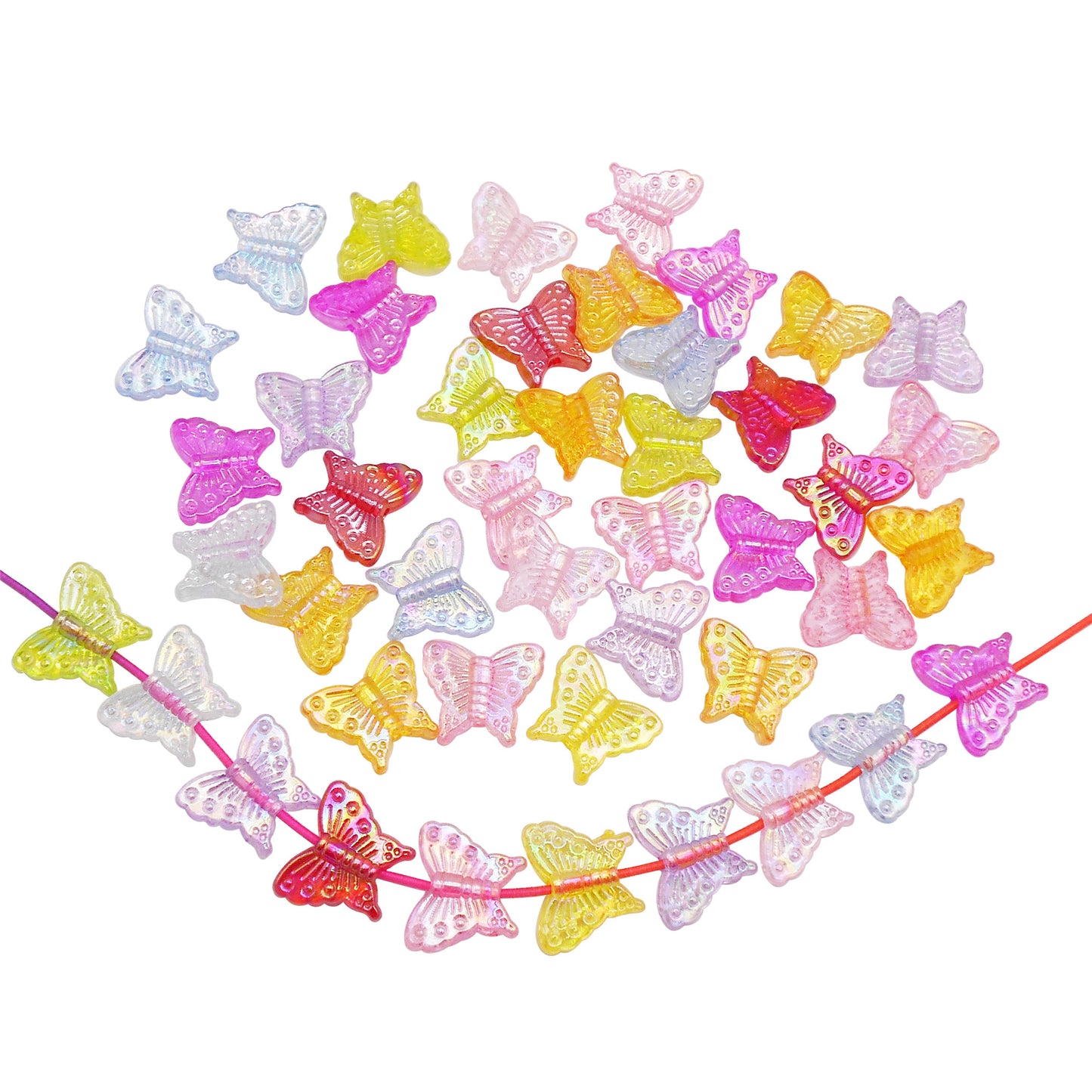 100Pcs 13.5x16mm Sparkling Butterfly Shaped Beads Plastic Spacer Beads for Necklace Bracelet Making Jewelry Crafts Supplies Phone Chain Decor