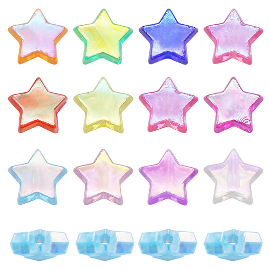 100Pcs 11x11mm Colorful Pentagram Beads Dazzling Plastic Star Spacer Beads DIY Jewelry Making Accessories Necklace Bracelet Supplies Phone Chain Decor