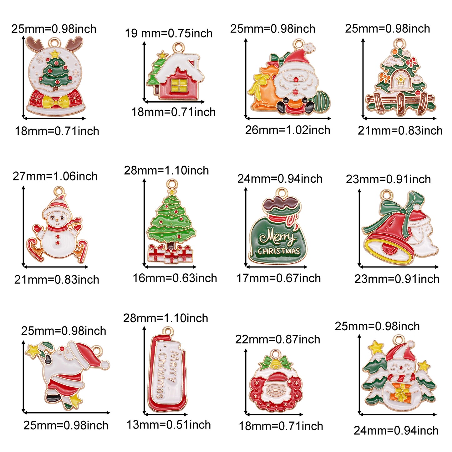12Pcs Enamel Christmas Theme Charms Metal Mini Santa Claus Cute Snowman Pendants for Necklace Bracelet Earrings Making Accessories DIY Crafts Decor