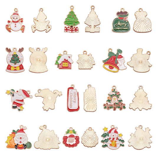 12Pcs Enamel Christmas Theme Charms Metal Mini Santa Claus Cute Snowman Pendants for Necklace Bracelet Earrings Making Accessories DIY Crafts Decor