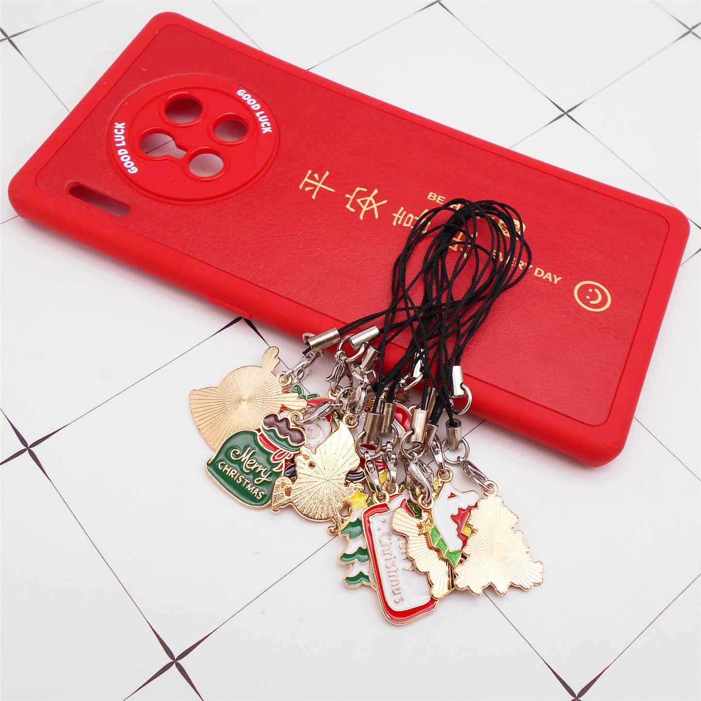 12Pcs Enamel Christmas Tree Santa Claus Dangle Phone Chain Metal Bell Snowman Charms for Pendant Jewelry Making DIY Phone Case Crafts Decor