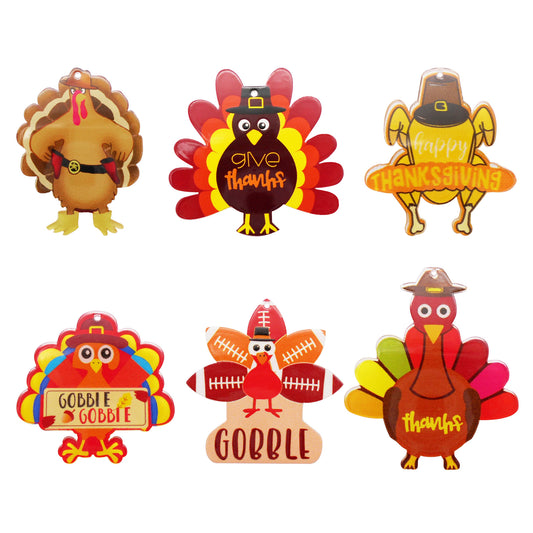 6Pcs Thanksgiving Turkey Charms Acrylic Material for DIY Pendant Jewelry Making Party Decor Crafts Supplies