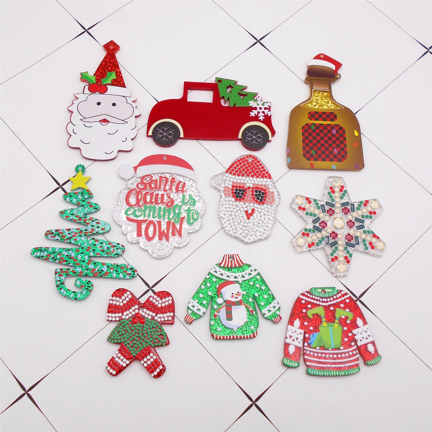 10Pcs Resin Christmas Series Charms Acrylic Car Clothes Shaped Dangle for DIY Pendant Jewelry Making Crafts Decor