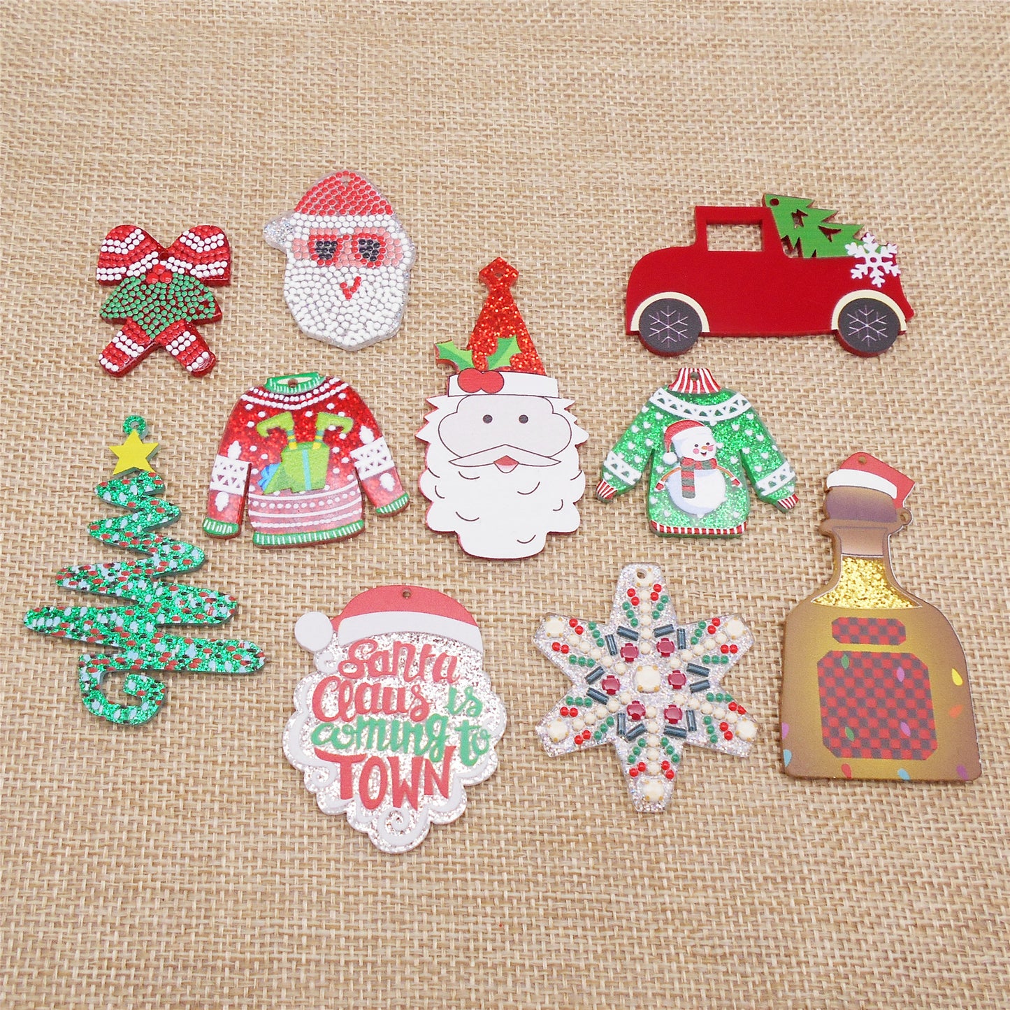 10Pcs Resin Christmas Series Charms Acrylic Car Clothes Shaped Dangle for DIY Pendant Jewelry Making Crafts Decor