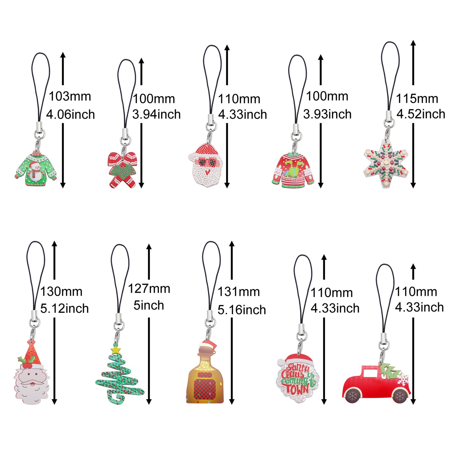 10Pcs Acrylic Christmas Dangle Phone Chain Snowflake Car Charms for DIY Pendants Jewelry Making Phone Case Decor