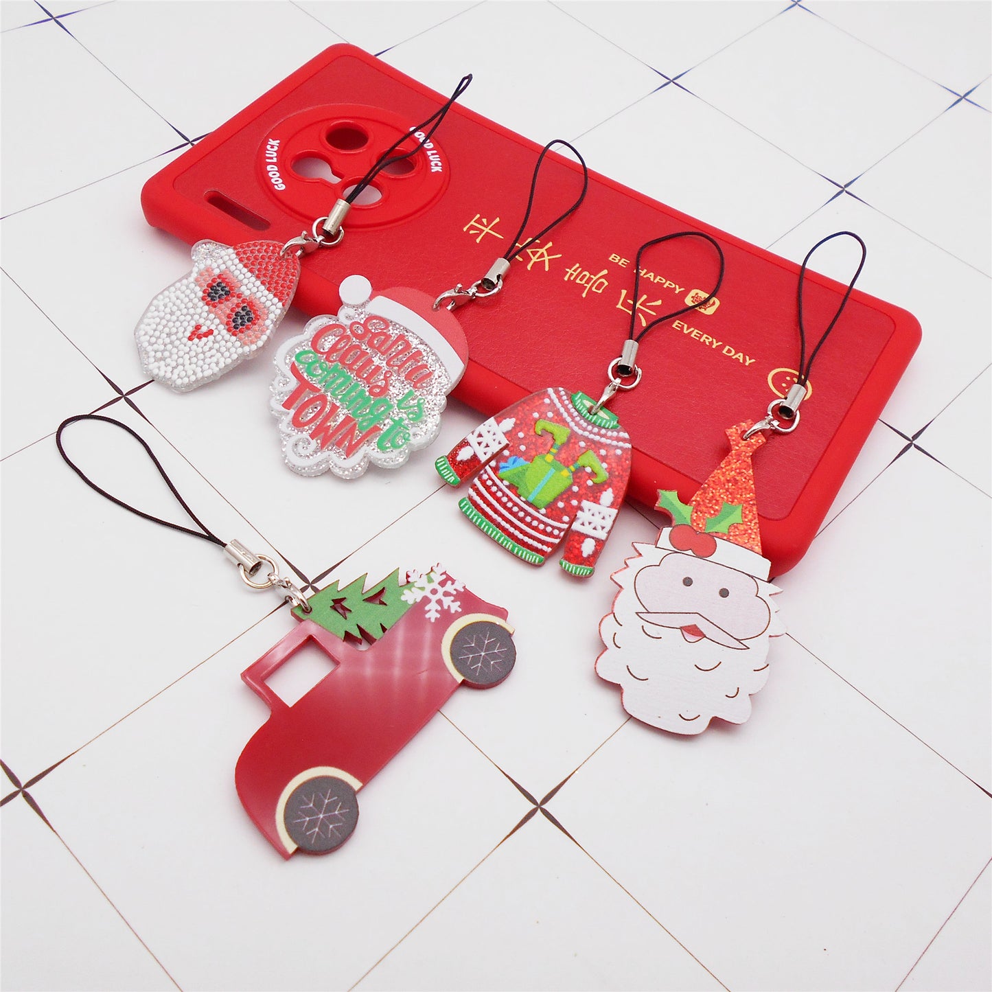10Pcs Acrylic Christmas Dangle Phone Chain Snowflake Car Charms for DIY Pendants Jewelry Making Phone Case Decor