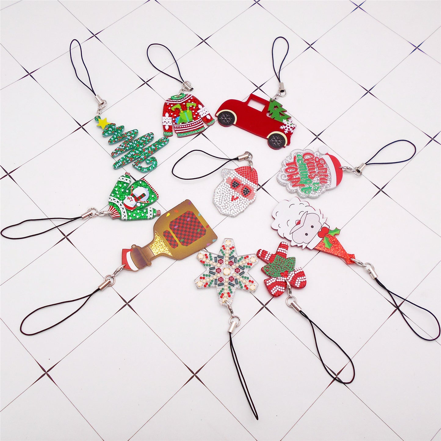 10Pcs Acrylic Christmas Dangle Phone Chain Snowflake Car Charms for DIY Pendants Jewelry Making Phone Case Decor