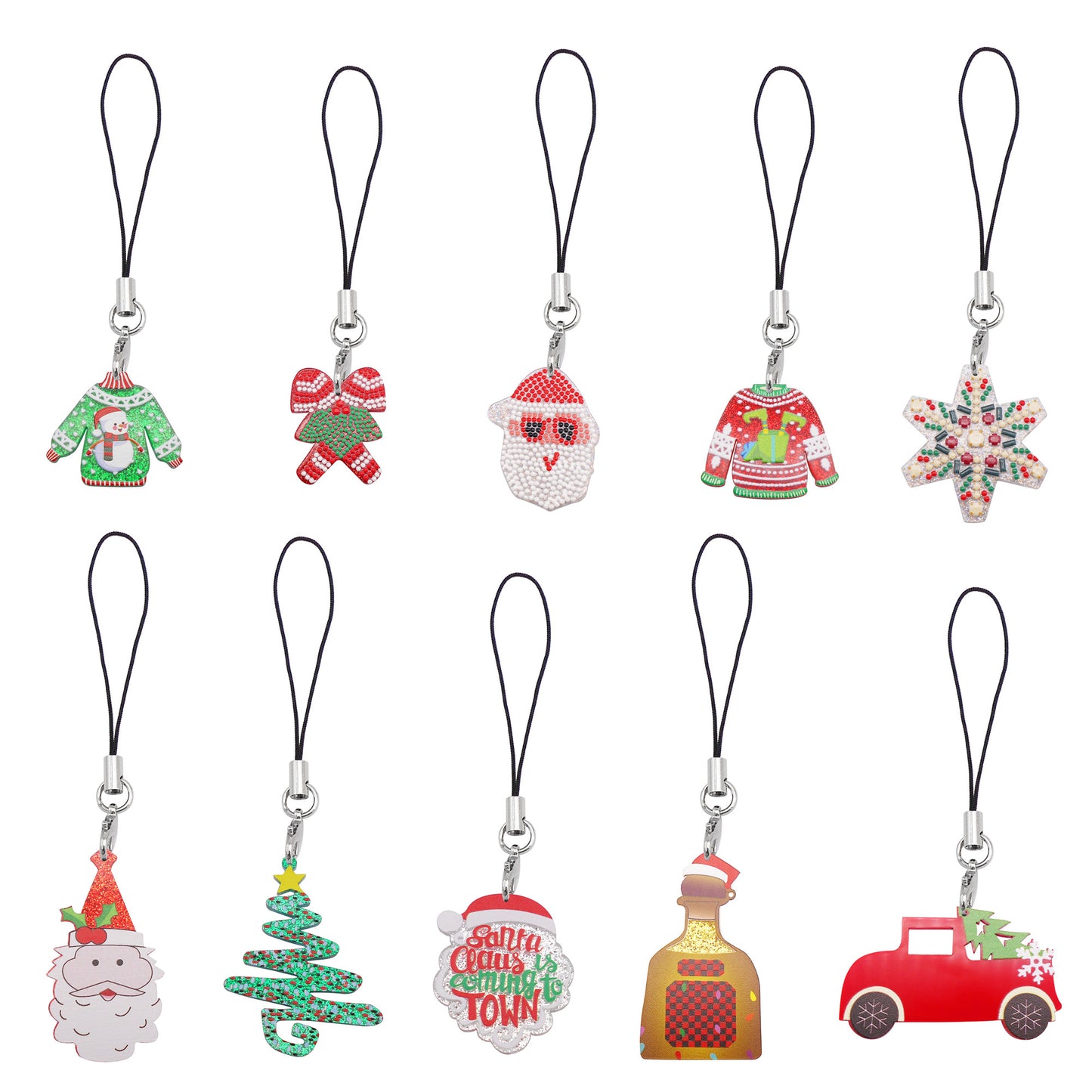 10Pcs Acrylic Christmas Dangle Phone Chain Snowflake Car Charms for DIY Pendants Jewelry Making Phone Case Decor