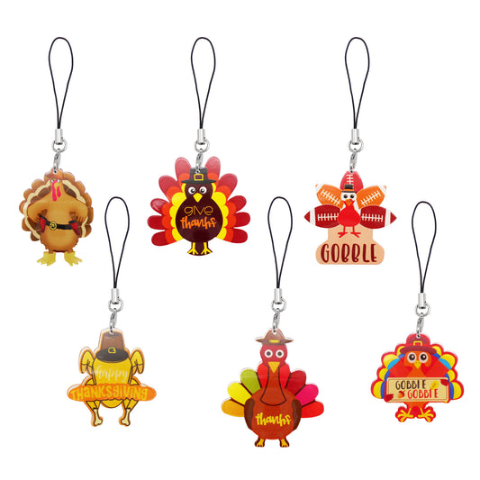 6pcs Thanksgiving Turkey Dangle Phone Chain Acrylic Charms for DIY Pendant Jewelry Making Phone Case Crafts Decor