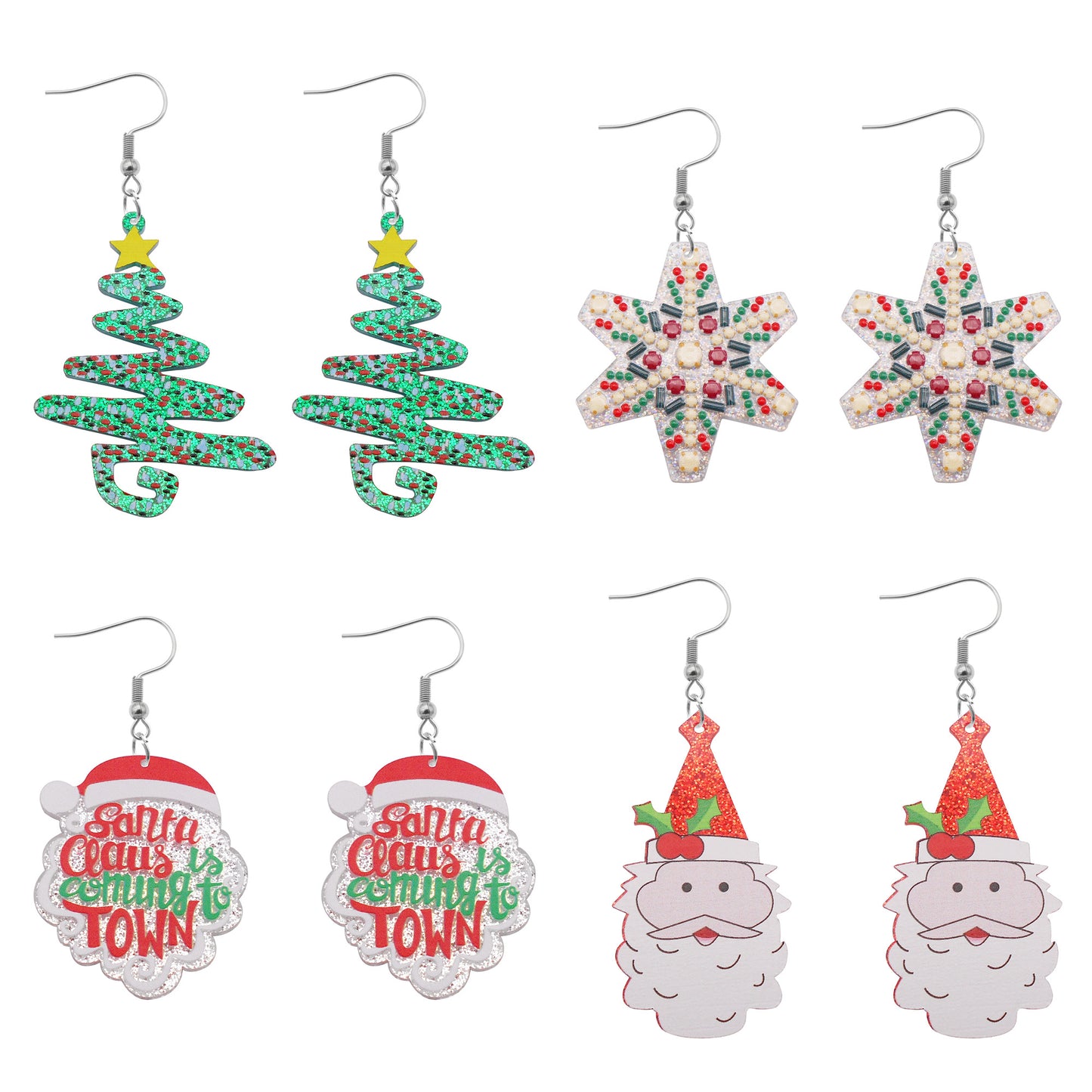 1 Pair Acrylic Christmas Dangle Earrings Snowflake Santa Claus Hook Earrings Hypoallergenic Women Earring Piercing Jewelry for Daily Wear & Festival Gifts