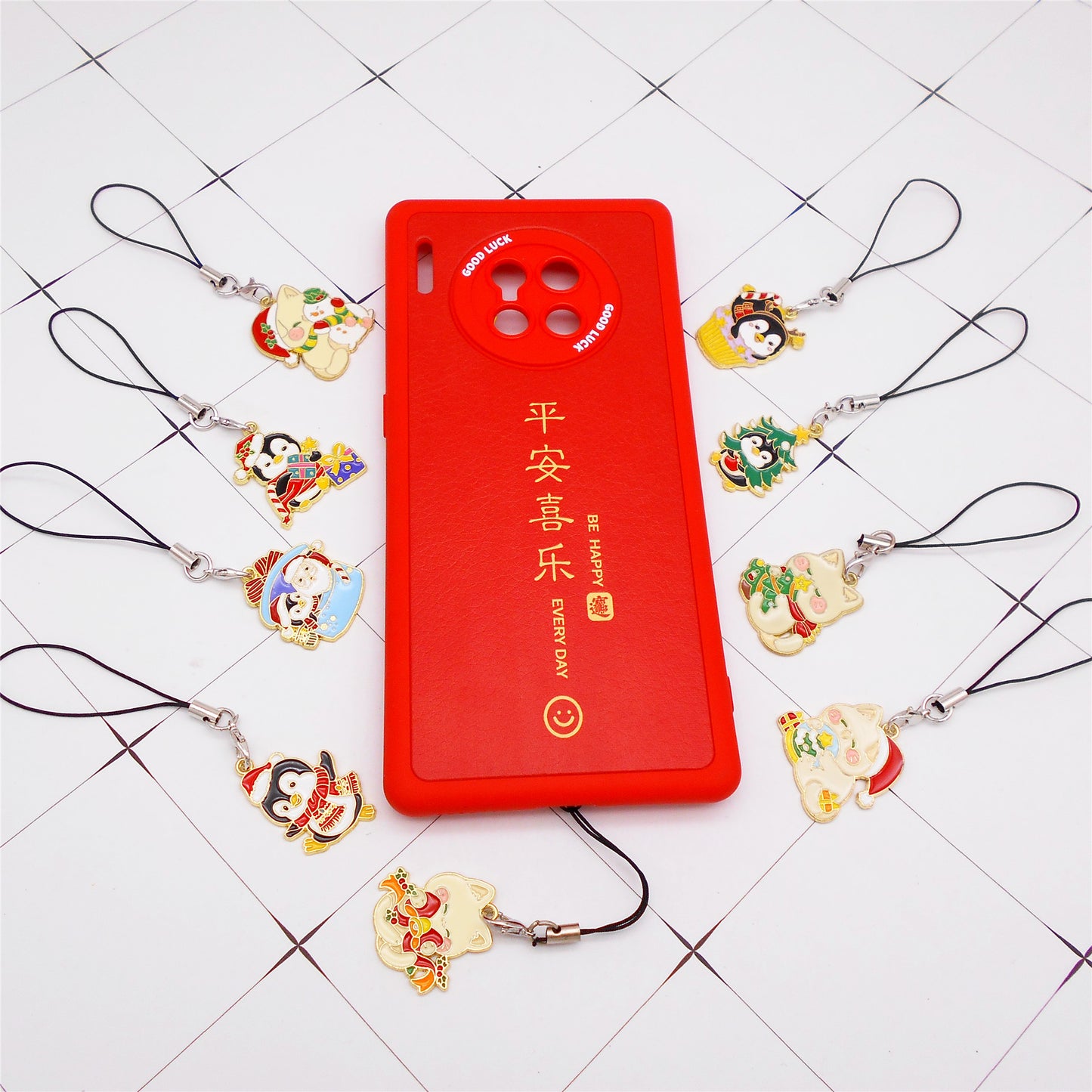 Christmas Theme Penguin & Cat Phone Chain - Cartoon Metal Enamel Charms for Pendant Jewelry Making, Phone Case DIY Crafts Decor