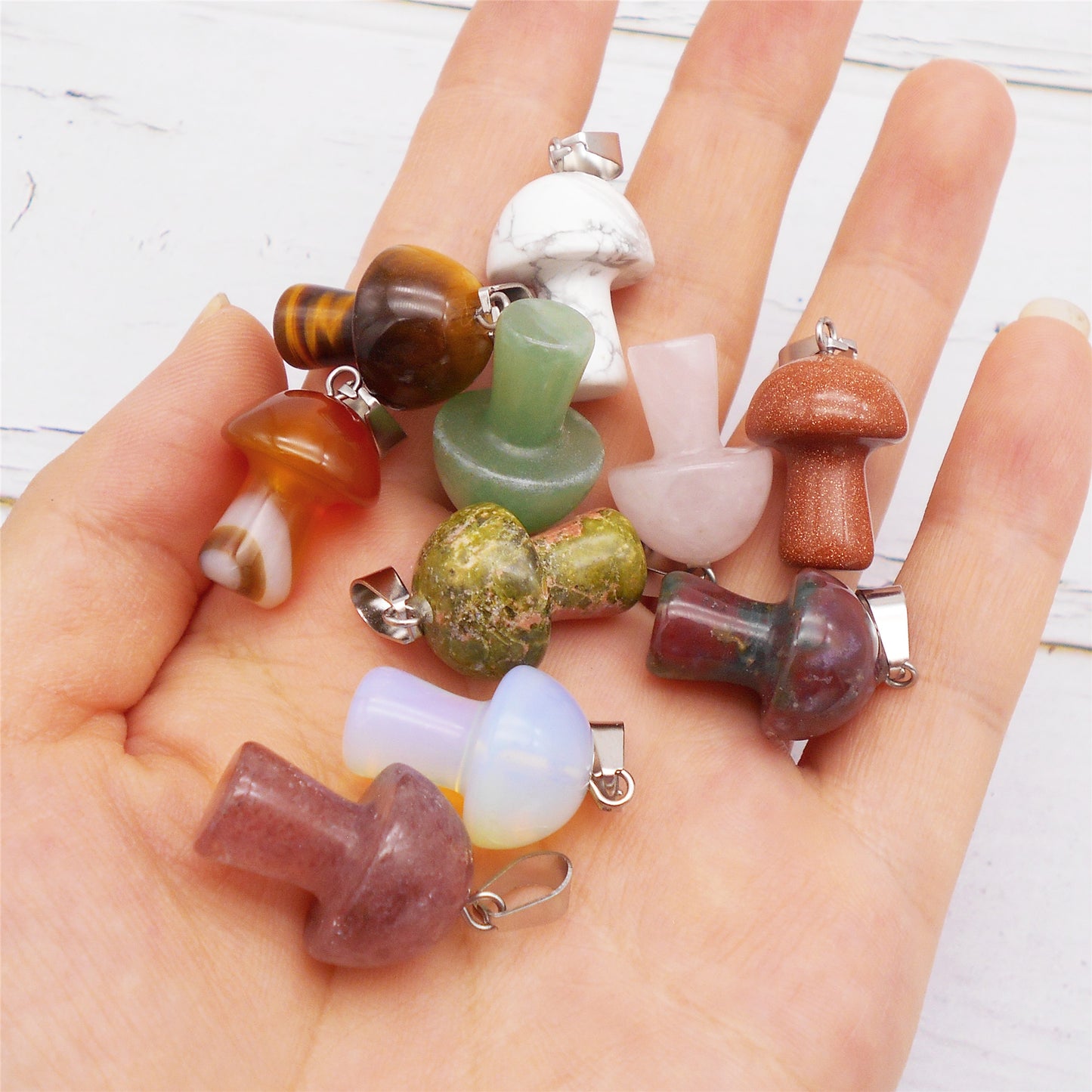 2Pcs Natural Agate Mushroom Pendants - 21x15mm Semi-Precious Stone Charms for DIY Jewelry Making Art Crafts Decor